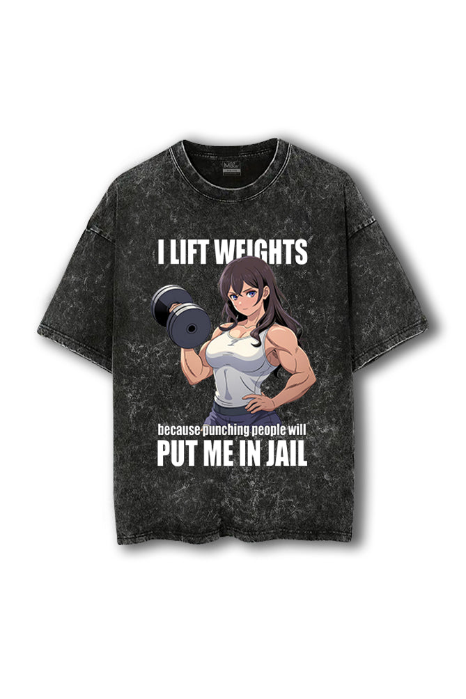 Manmaker Jail Acid Wash Oversized Gym T-shirt | Gym wear for Women