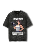 Manmaker Jail Acid Wash Oversized Gym T-shirt | Gym wear for Women