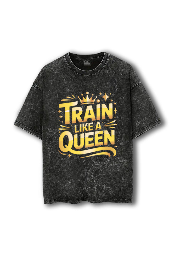 Manmaker Queen Acid Wash Oversized Gym T-shirt | Gym Wear for Women