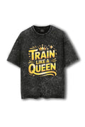Manmaker Queen Acid Wash Oversized Gym T-shirt | Gym Wear for Women