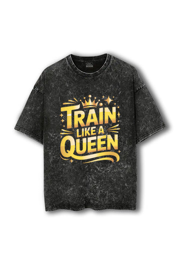 Manmaker Queen Acid Wash Oversized Gym T-shirt | Gym Wear for Women