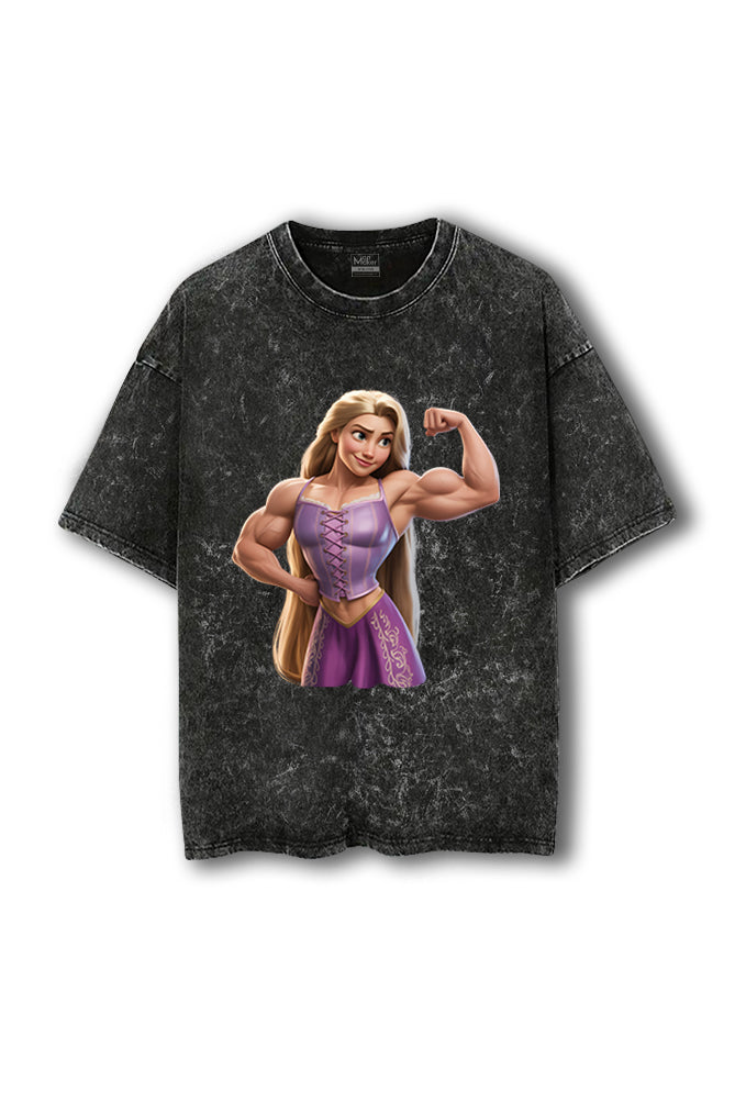 Manmaker Rapunzel Acid Wash Oversized Gym T-shirt | Gym Wear for Women