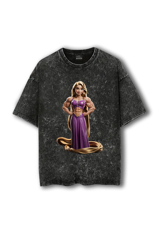 Manmaker Rapunzel Tangled Acid Wash Gym T-shirt | Female Gym Wear