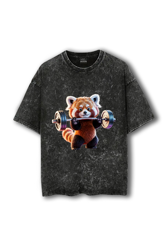Manmaker Red Panda Acid Wash Oversized Gym T-shirt | Gym Wear for Women