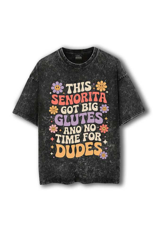 Manmaker Senorita Acid Wash Oversized Gym T-shirt | Gym Wear for Women