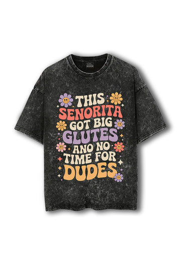Manmaker Senorita Acid Wash Oversized Gym T-shirt | Gym Wear for Women