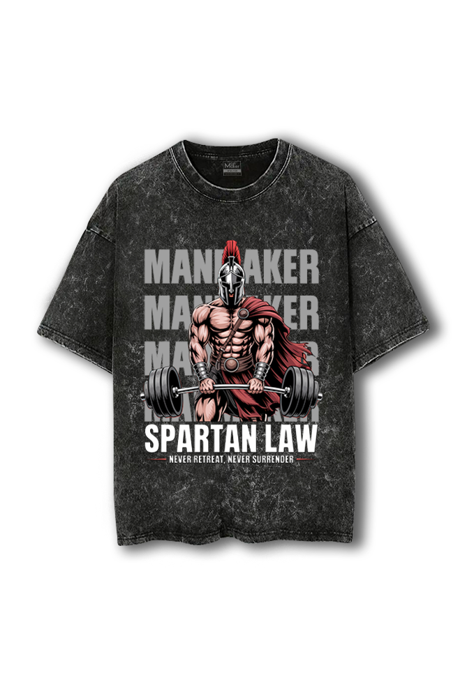 Manmaker Spartan Rule Acid Wash Oversized Gym T-shirt | Gym Wear