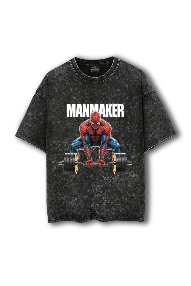 Manmaker Spiderman Acid Wash Oversized Gym T-shirt | Marvel | Gym Wear