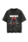Manmaker Spiderman Acid Wash Oversized Gym T-shirt | Marvel | Gym Wear