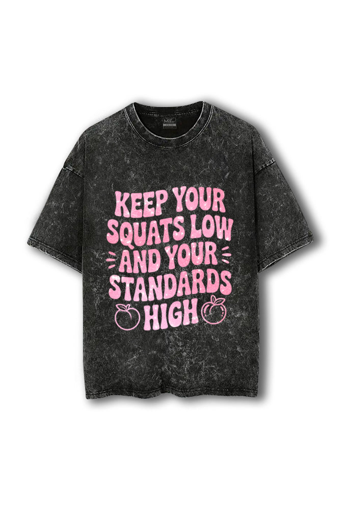 Manmaker Squats Acid Wash Oversized Gym T-shirt | Gym Wear for Women