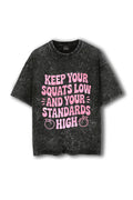 Manmaker Squats Acid Wash Oversized Gym T-shirt | Gym Wear for Women