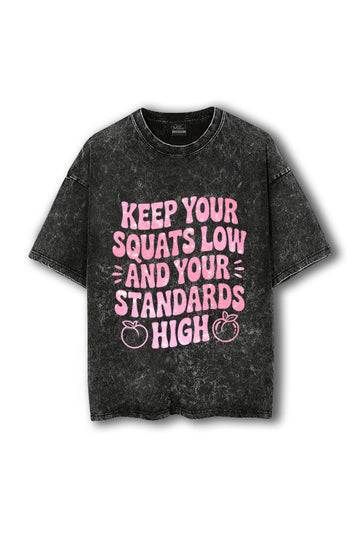 Manmaker Squats Acid Wash Oversized Gym T-shirt | Gym Wear for Women