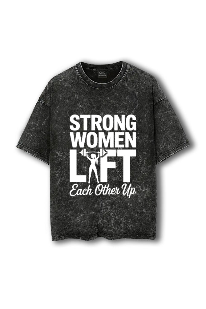 Manmaker Strong Women Acid Wash Oversized Gym T-shirt | Female gymwear