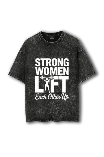 Manmaker Strong Women Acid Wash Oversized Gym T-shirt | Female gymwear