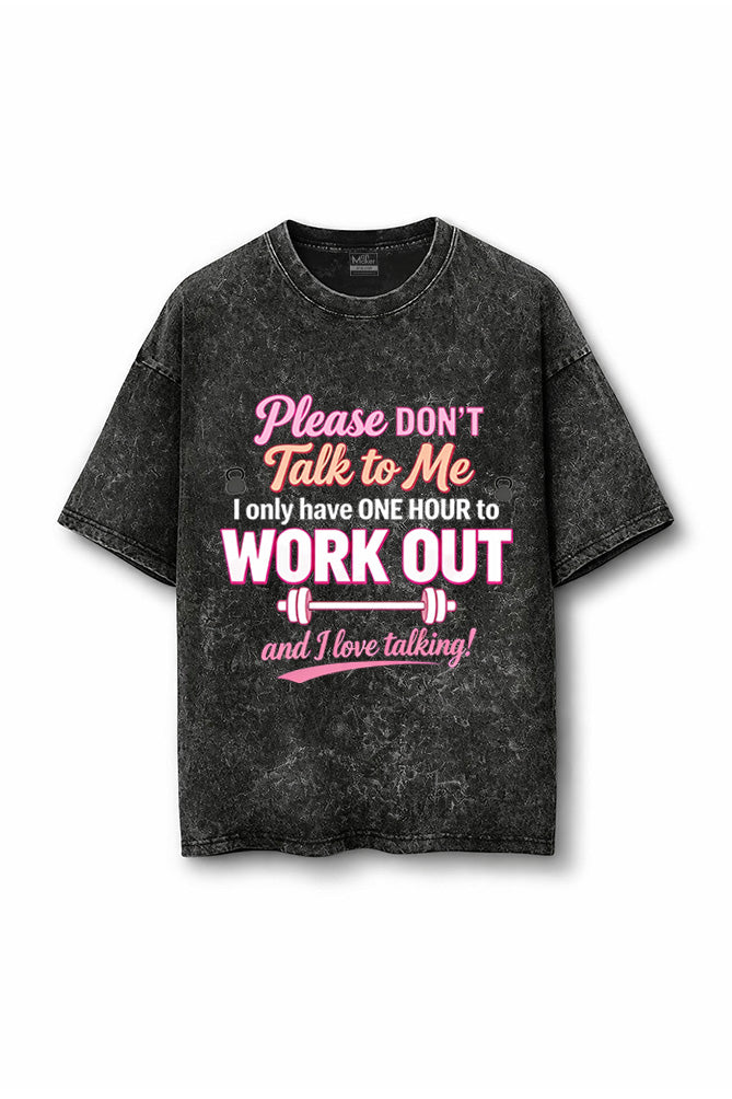 Manmaker Talk Acid Wash Oversized Gym T-shirt | Gym Wear for Women
