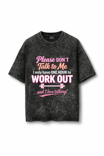 Manmaker Talk Acid Wash Oversized Gym T-shirt | Gym Wear for Women