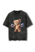 Manmaker Teddy Acid Washed Oversized Gym T-shirt | Gym Wear for Women