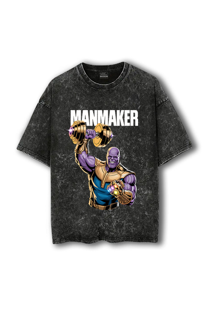 Manmaker Thanos Acid Wash Oversized Gym T-shirt | Marvel | Gym Wear