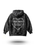 Manmaker Thick Thighs Acid Wash Gym Hoodie | Gym Wear for Women