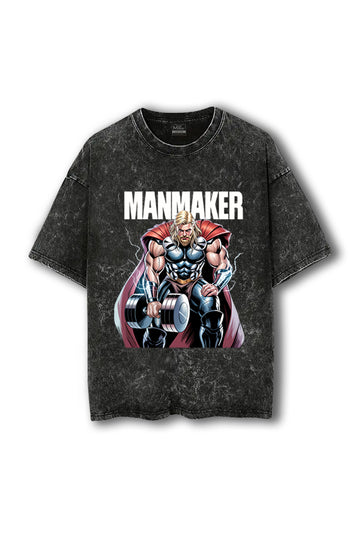 Manmaker Thor Acid Wash Oversized Gym T-shirt | Marvel | Gym Wear