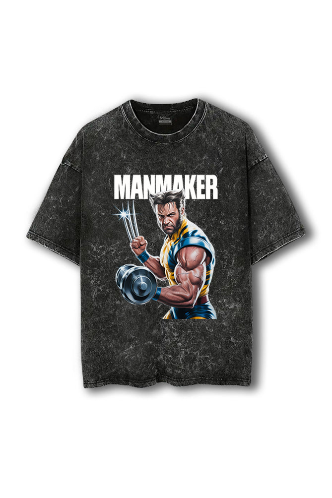 Manmaker Wolverine Acid Wash Oversized Gym T-shirt | Marvel | Gym Wear