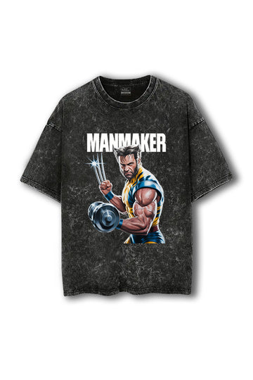 Manmaker Wolverine Acid Wash Oversized Gym T-shirt | Marvel | Gym Wear