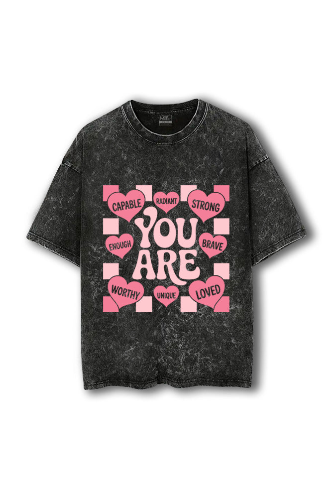 Manmaker You Are Acid Wash Oversized Gym T-shirt | Gym Wear for Women