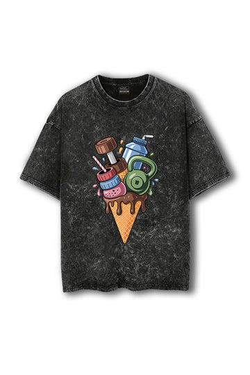 Manmaker Icecream Acid Wash Oversized Gym T-shirt | Gym Wear for Women