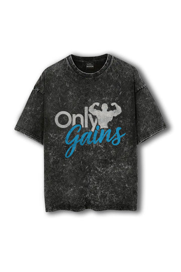 Manmaker Only Gains Acid Wash Oversized T-shirt | Gym and Fitness T-shirt